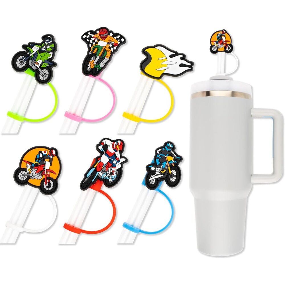 6PCS Dirt Bike Straw Covers Silicone Straw Toppers for 10mm Straws